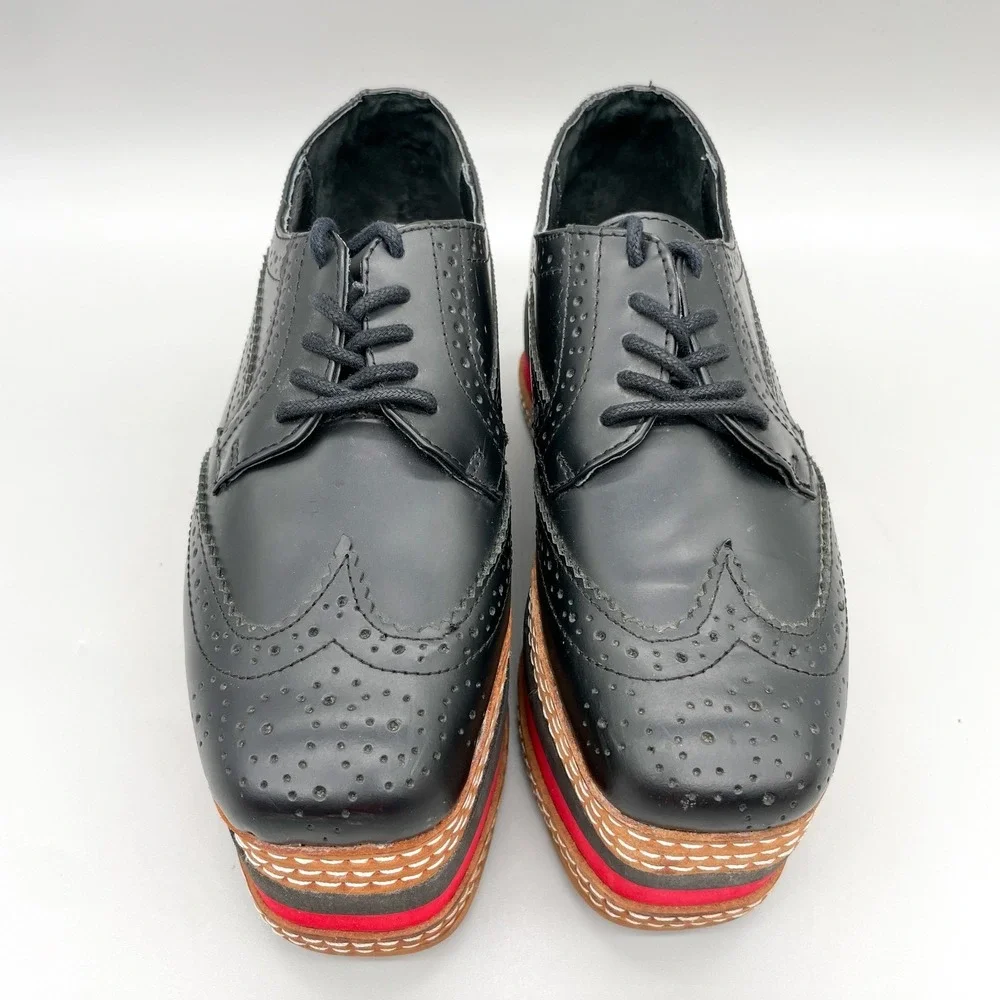 Jeffrey Campbell Ad Long Platform Wingtip Brogue Oxfords Womens 7.5M Black 90s